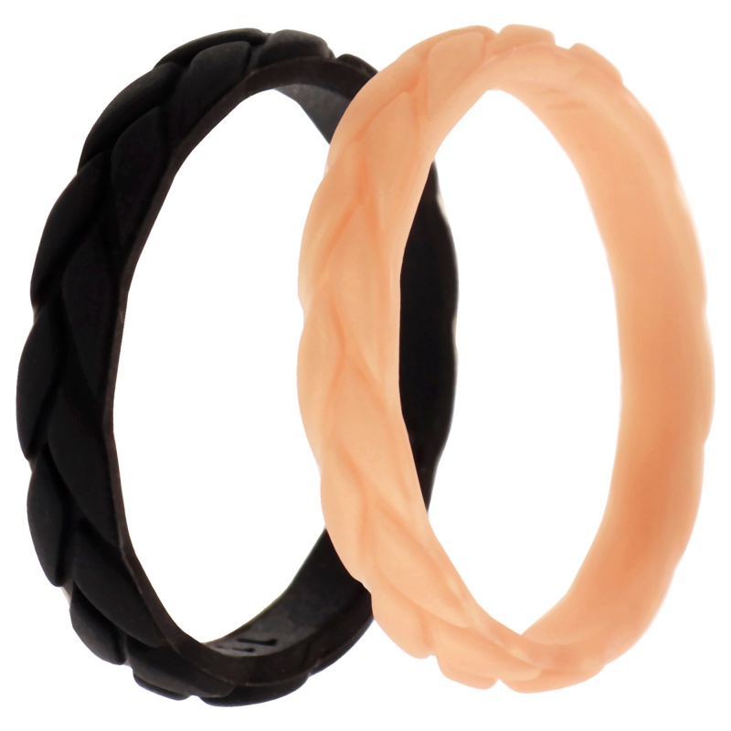 Silicone Wedding Leaves Ring Set - Rose-Black By Roq For Women - 2 X 11 Mm Ring