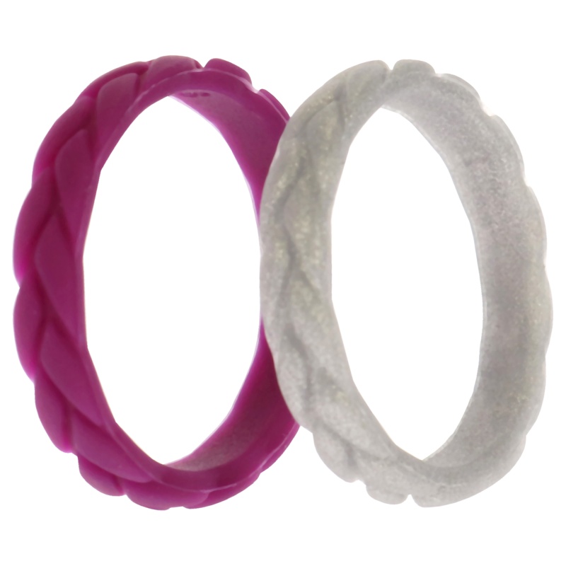 Silicone Wedding Leaves Ring Set - Argaman-Silver By Roq For Women - 2 X 8 Mm Ring