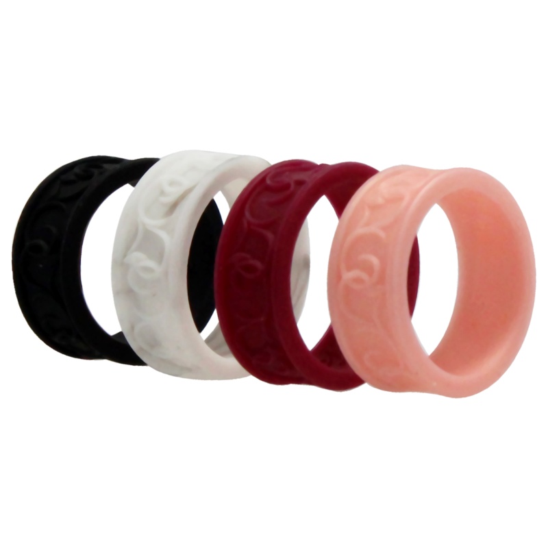 Silicone Wedding Flower Ring Set - Bordo By Roq For Women - 4 X 4 Mm Ring