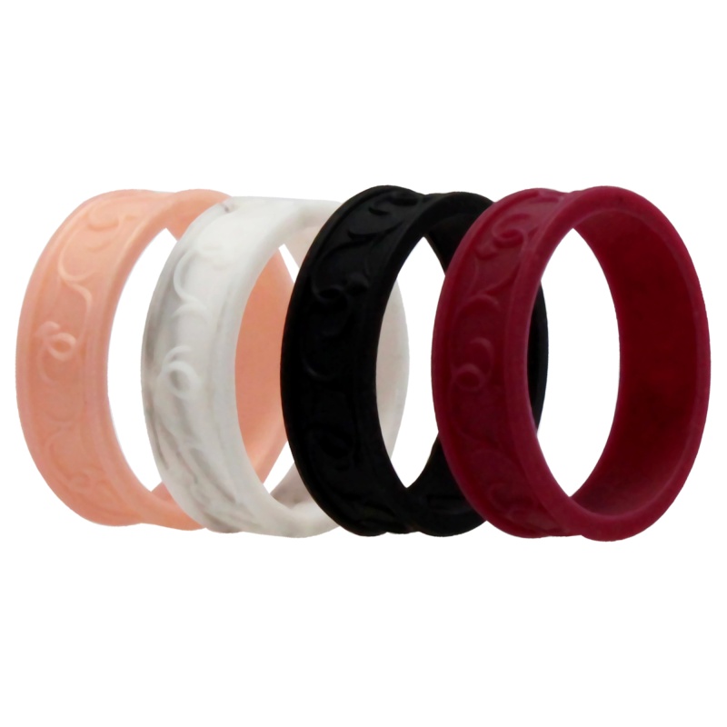 Silicone Wedding Flower Ring Set - Bordo By Roq For Women - 4 X 11 Mm Ring