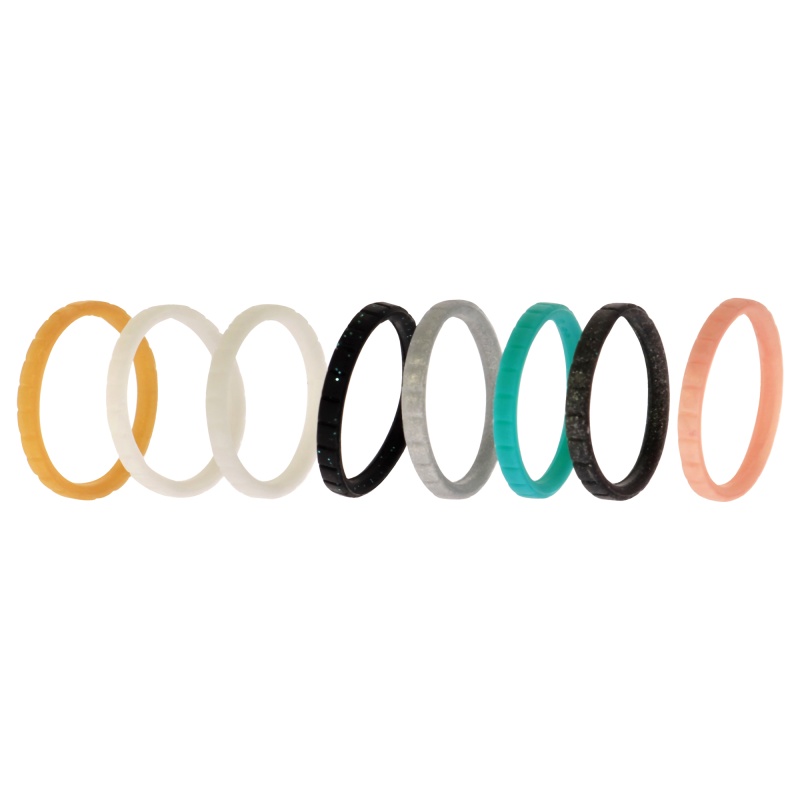 Silicone Wedding Stackble Lines Ring Set - Metal-Turquoise By Roq For Women - 8 X 9 Mm Ring