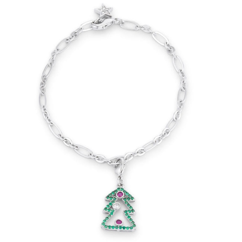 Christmas Tree 0.35Ct Cz Rhodium Holiday Charm Bracelet