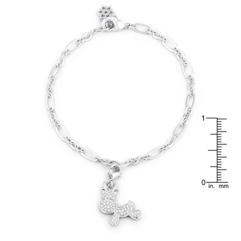 Rudy 0.25Ct Cz Rhodium Reindeer Charm Bracelet
