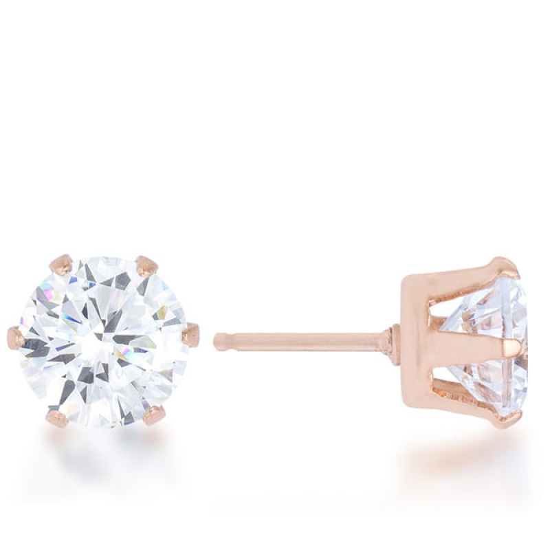 Reign 3.4Ct Cz Rose Gold Stainless Steel Stud Earrings