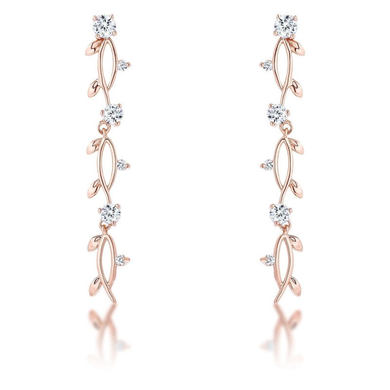 1.1Ct Vine Design Rose Gold Plated Earrings