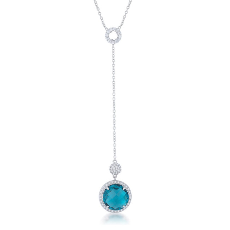 Lori 10.9Ct Aqua Cz Rhodium Classic Drop Lariat Necklace