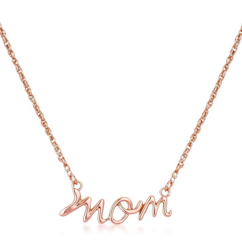 18K Rose Gold Plated Mom Script Necklace