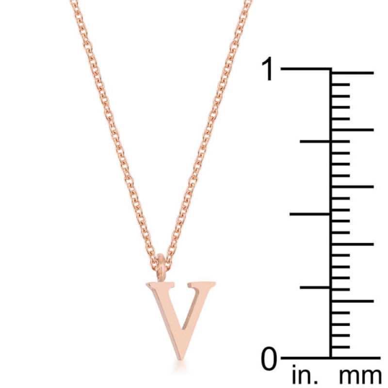 Elaina Rose Gold Stainless Steel V Initial Necklace