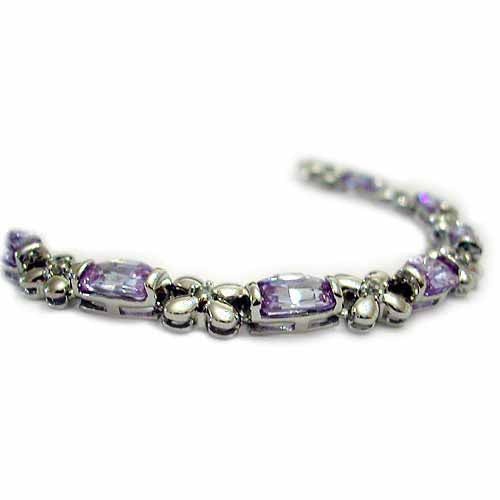 Sterling Silver Lavender & Clear Cz Flower Bracelet