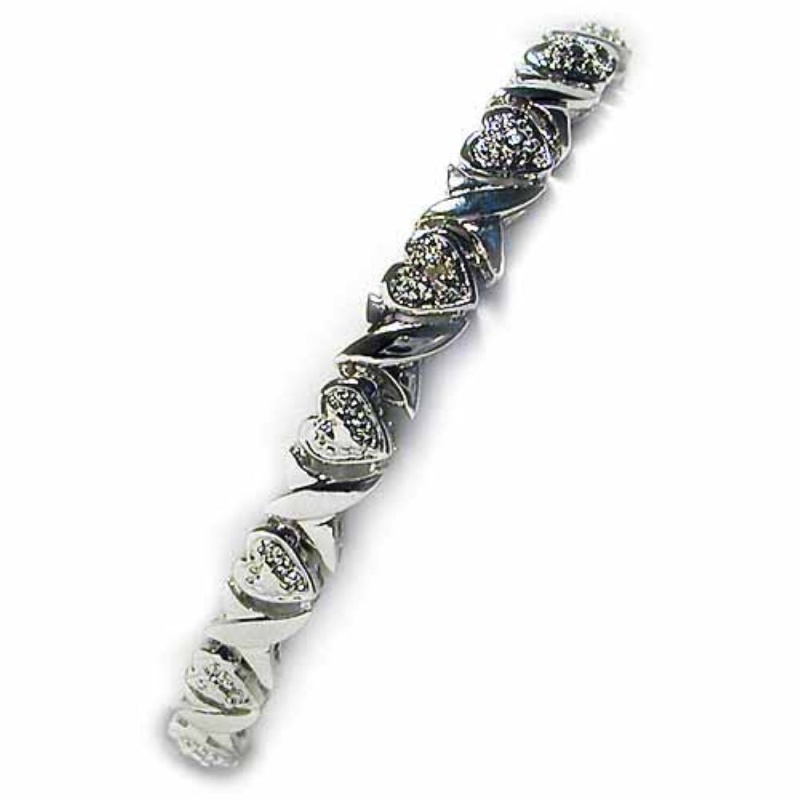 Sterling Silver 1/4 Ct Diamond X & Heart Bracelet