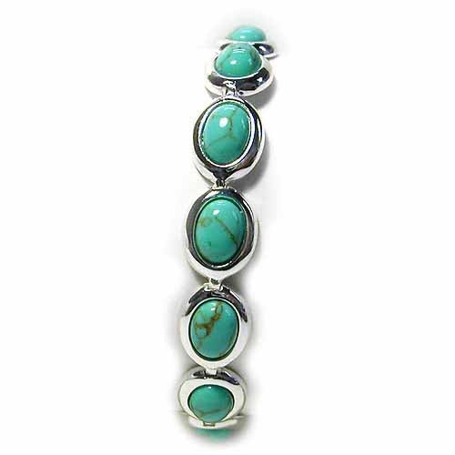 Stunning! Sterling Silver Bracelet With Oval Turquoise Stone