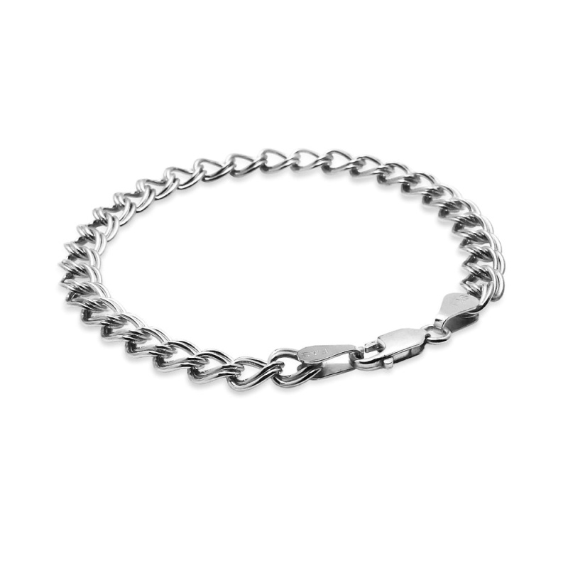 Sterling Silver 6Mm Italian Double Link Chain Bracelet For Charms, 7 Inches