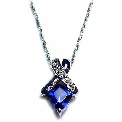 Sterling Silver 1.15Ct Tanzanite Cz & Clear Cz Shield & X Pendant