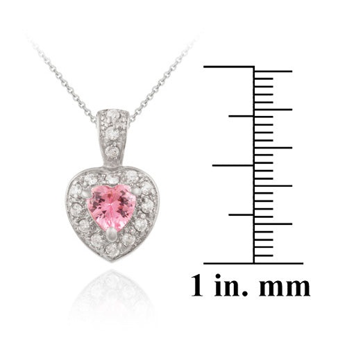 Sterling Silver Pink And Created Diamond Cz Heart Pendant