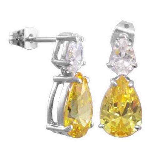 Sterling Silver Yellow And Created Diamond Cz Earrings