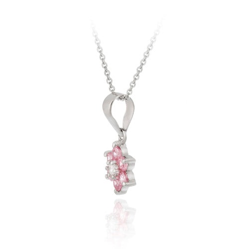 Sterling Silver Pink & Clear Cz Flower Pendant