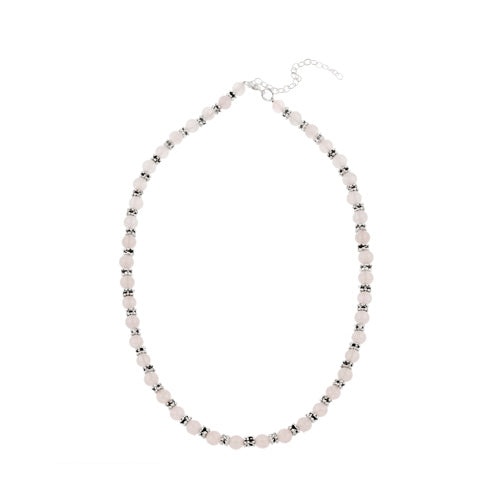 Rose Quartz Sterling Silver Bali Beaded Necklace