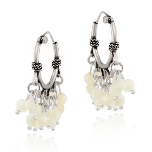 Sterling Silver Beaded Chandelier Genuine Mother Of Pearl Earrings