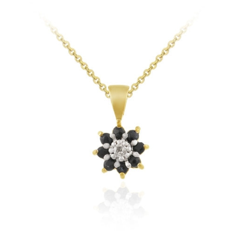 18K Gold Over Sterling Silver Sapphire Diamond Accent Flower Necklace