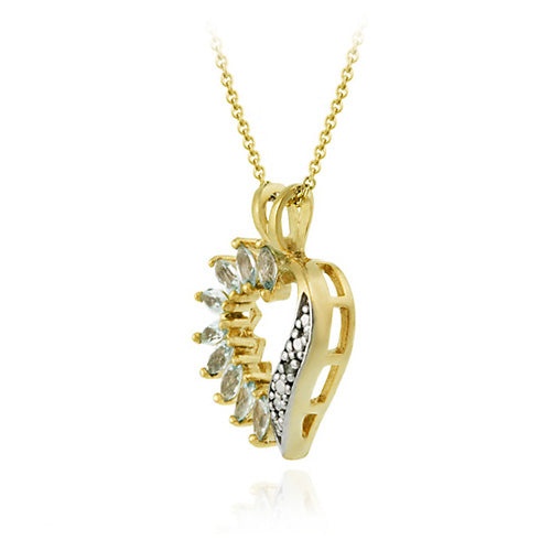 18K Gold Over Sterling Silver Diamond Accent Blue Topaz Heart Necklace