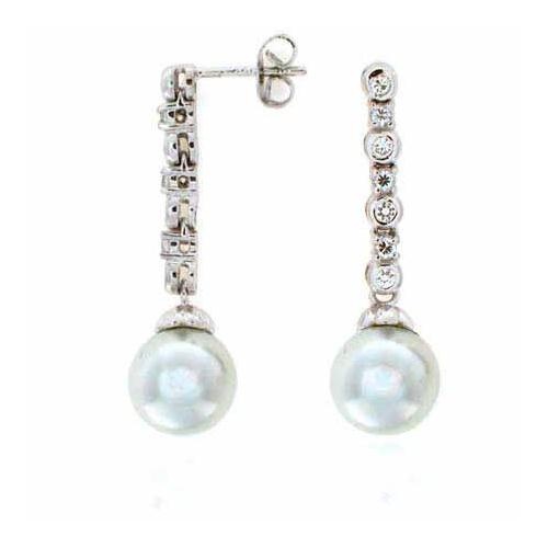 Sterling Silver Created Diamond Cz Glass Created Pearl Drop Earrings