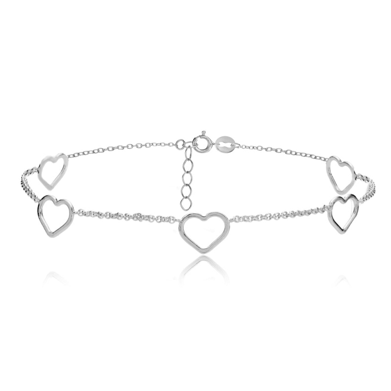 Sterling Silver Open Hearts Chain Anklet