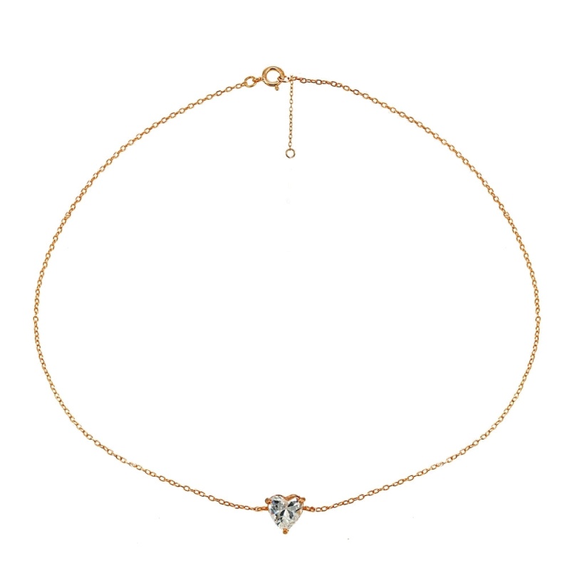 Rose Gold Flashed Sterling Silver Cubic Zircnoia Heart Solitaire Chain Anklet