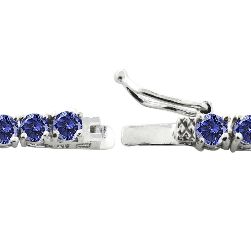 Sterling Silver Created Tannzanite 4Mm Round Classic Tennis Bracelet