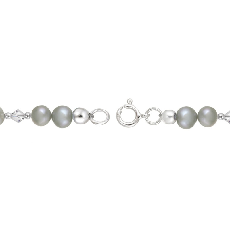 Sterling Silver Freshwater Cultured Gray Pearls & Swarovski Elements Baby Bracelet