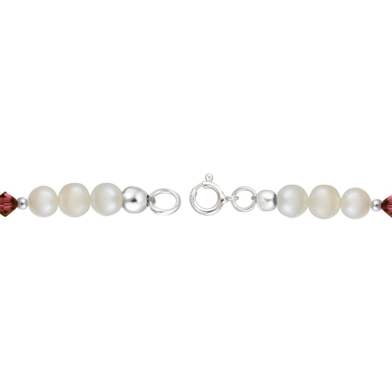 Sterling Silver White Freshwater Pearls & Ruby Swarovski Elements Baby Bracelet, 5 Inches