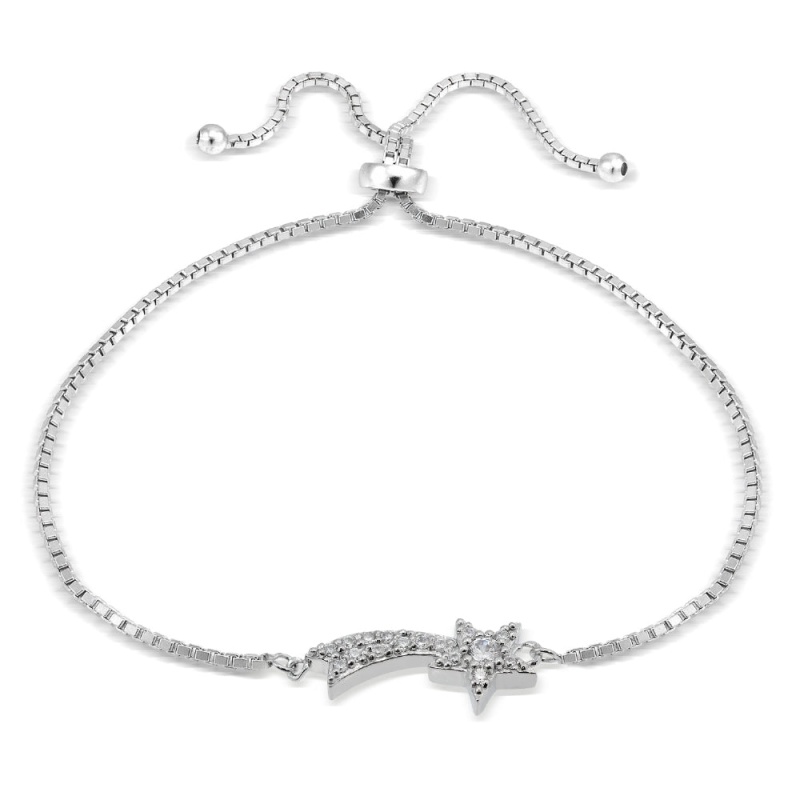 Sterling Silver Cubic Zirconia Shooting Star Adjustable Bracelet