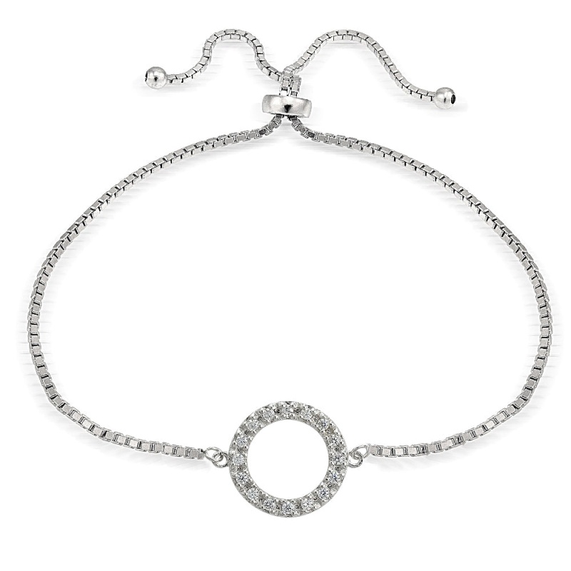 Sterling Silver Cubic Zirconia Circle Adjustable Bracelet