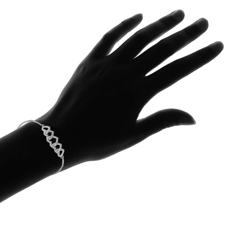 Sterling Silver Cubic Zirconia Intertwining Hearts Adjustable Bracelet