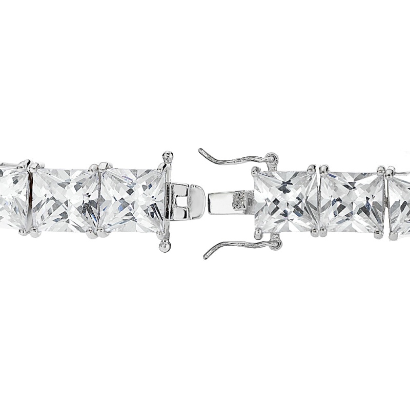 Sterling Silver Princess-Cut Cubic Zirconia 9X9mm Tennis Bracelet
