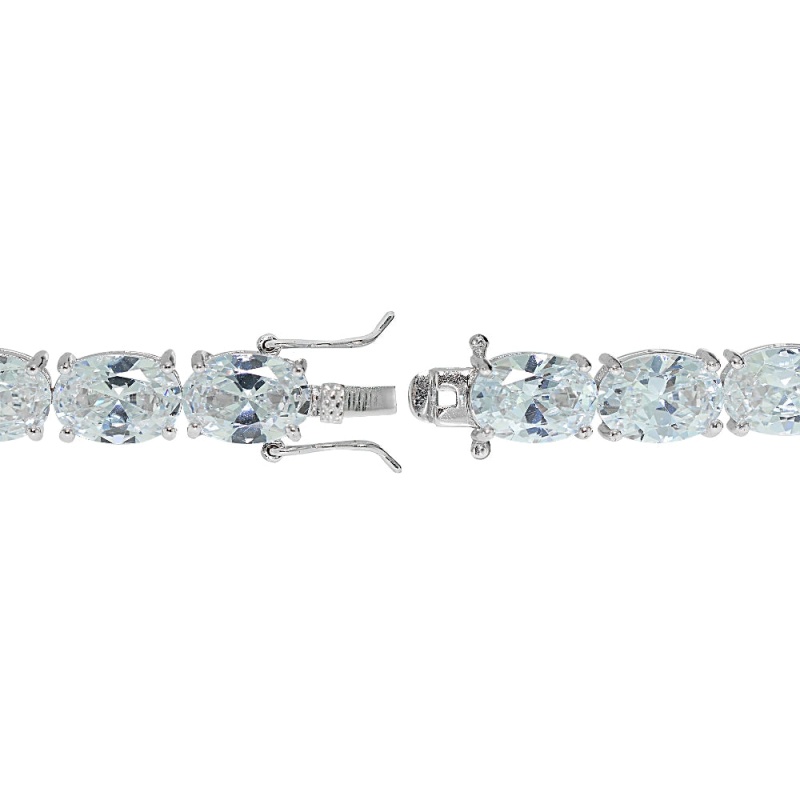 Sterling Silver Oval Cubic Zirconia 7x5mm Tennis Bracelet