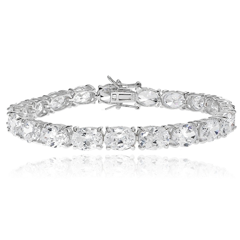 Sterling Silver Oval Cubic Zirconia 8X6mm Tennis Bracelet