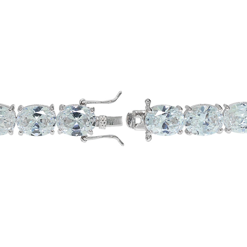 Sterling Silver Oval Cubic Zirconia 9X7mm Tennis Bracelet