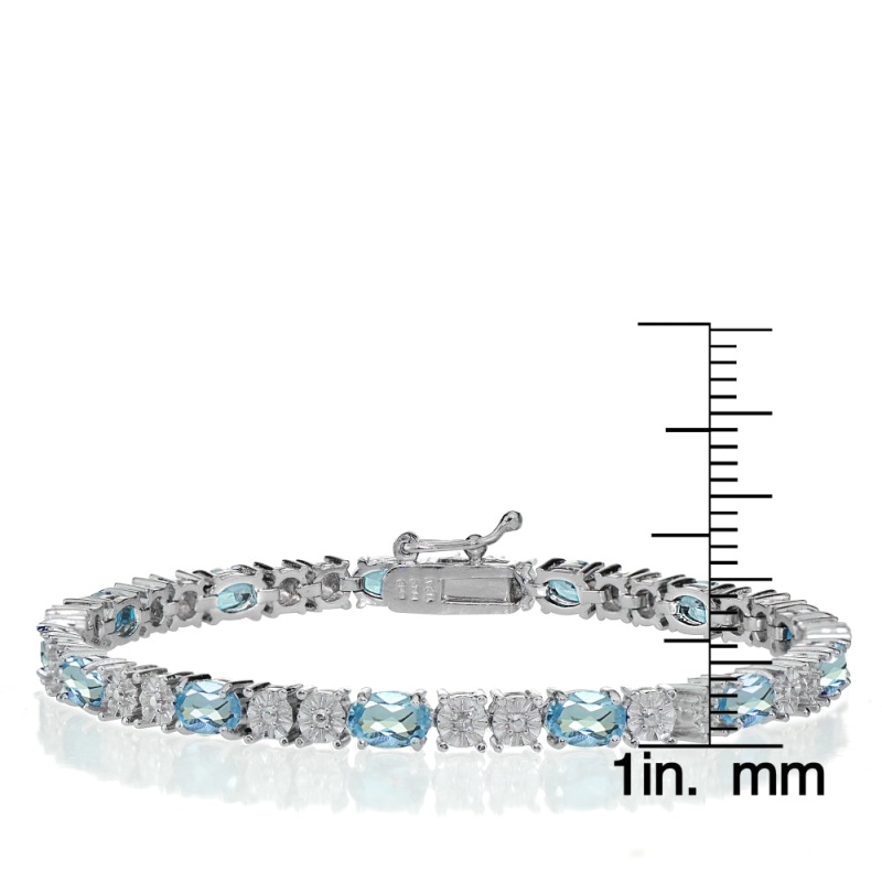 Sterling Silver 6.5Ct Blue Topaz And Diamond Accent Oval Tennis Bracelet