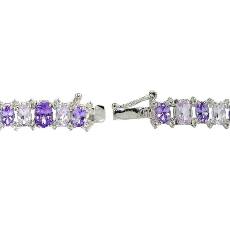 Sterling Silver African Amethyst, Amethyst And White Topaz Oval Bracelet