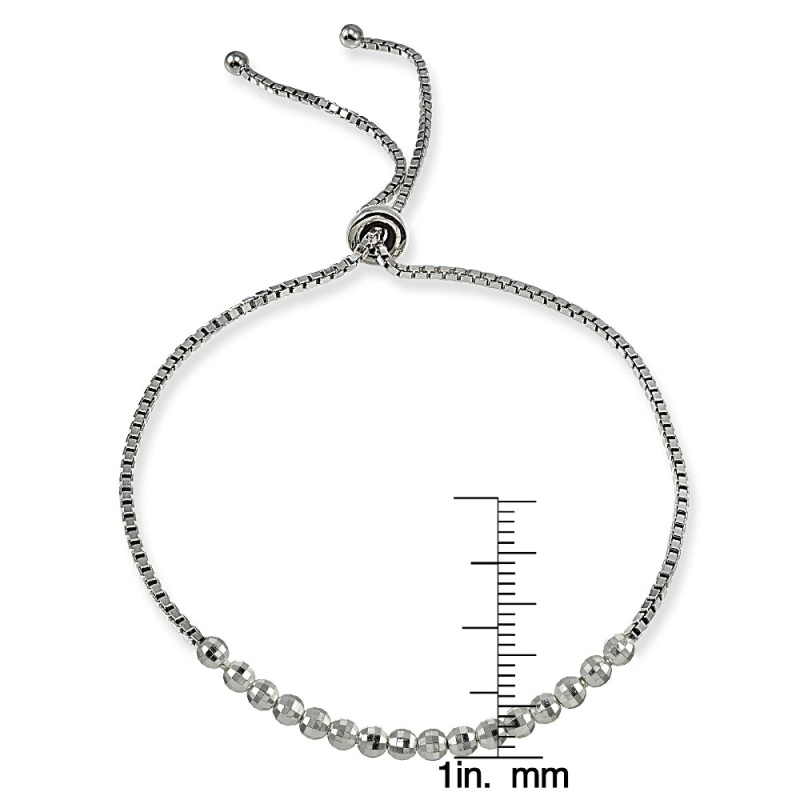 Sterling Silver Disco Ball Beaded Adjustable Bolo Bracelet