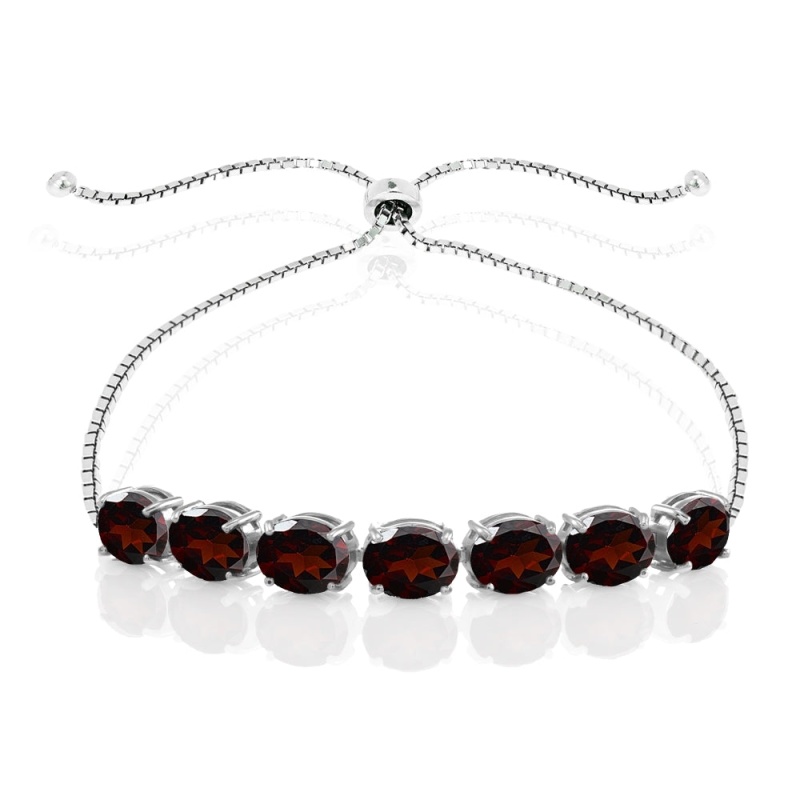 Sterling Silver Garnet 9X7mm Oval-Cut Adjustable Bracelet