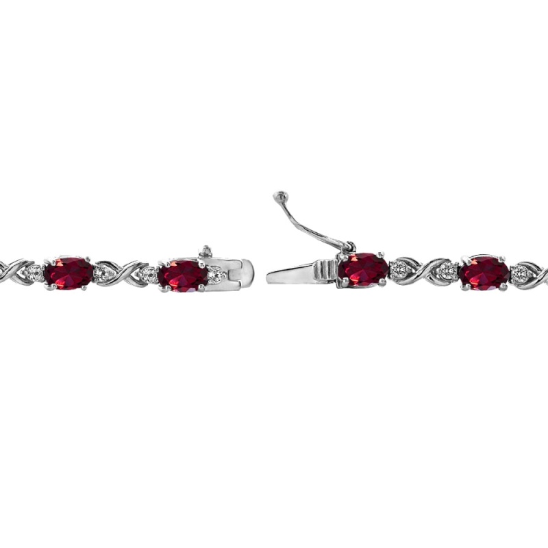 Sterling Silver Created Ruby 6X4mm Oval Infinity Bracelet With White Topaz Accents