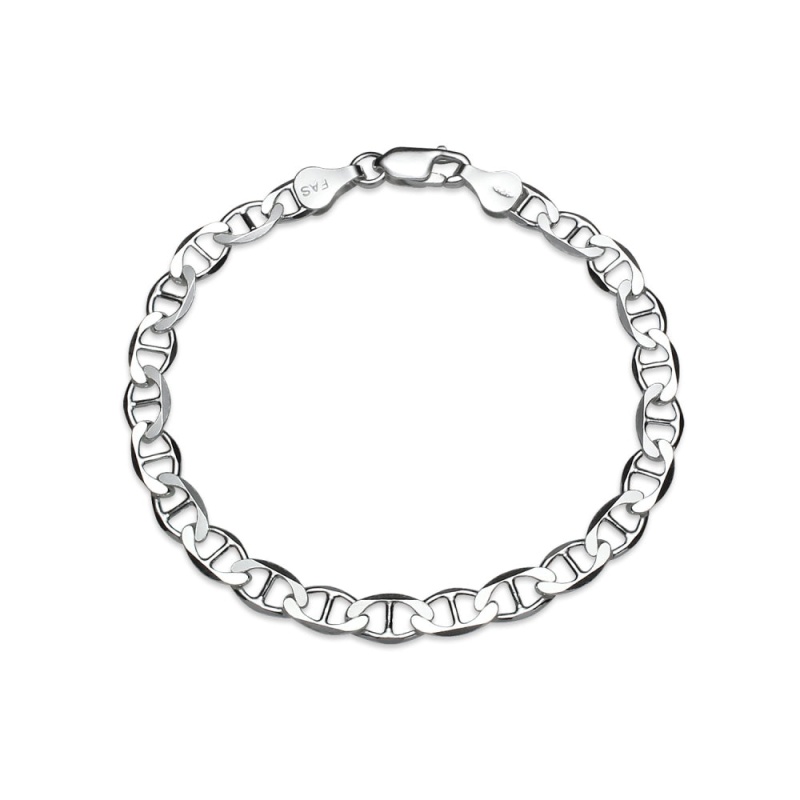 Sterling Silver High Polished Italian Bold Mariner Link Chain Bracelet, 7 Inches