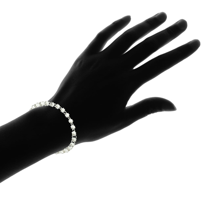 Sterling Silver High Polished Star And Circle Link Chain Bracelet, 7.25 Inches