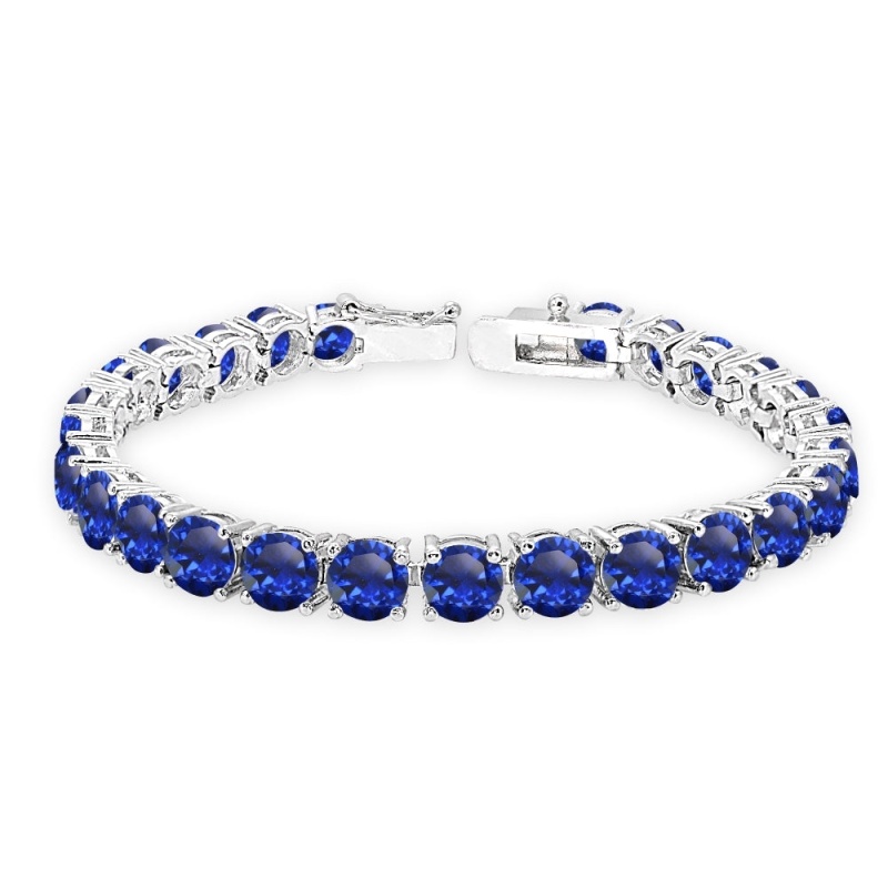 Sterling Silver Created Blue Sapphire 6Mm Round-Cut Classic Tennis Bracelet