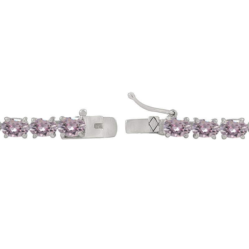 Sterling Silver Pink 6X4mm Oval-Cut Classic Tennis Bracelet Made With Swarovski Crystals