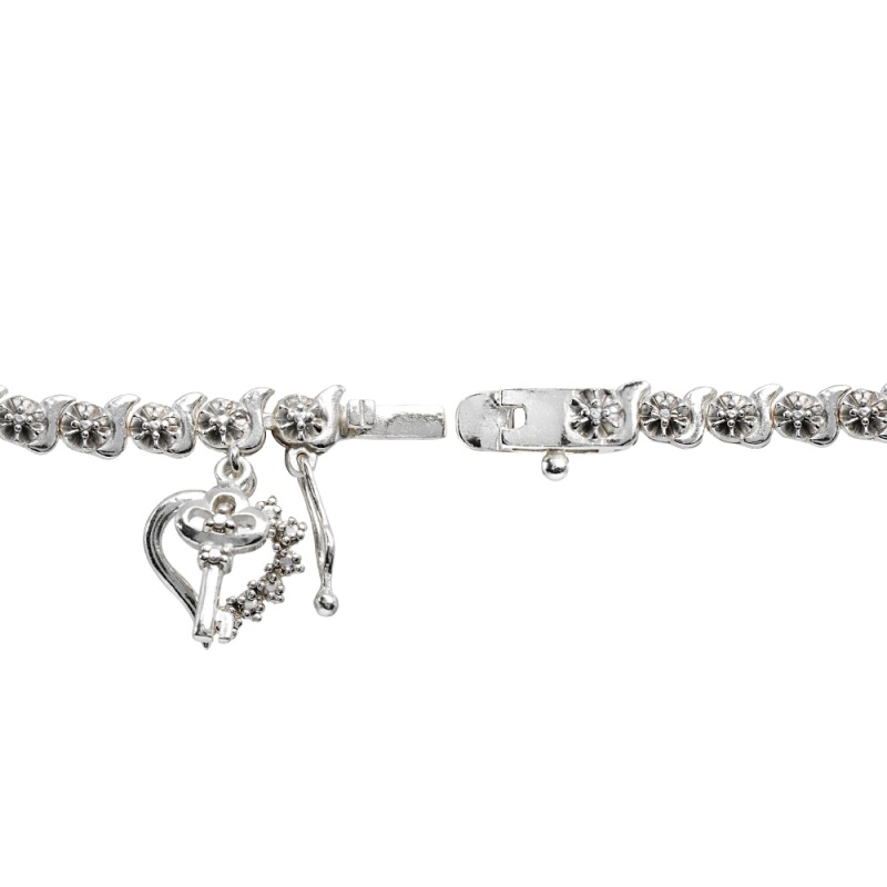 Sterling Silver Polished Swirl S Design Round Diamond Accent Fashion Bracelet, Jk-I3