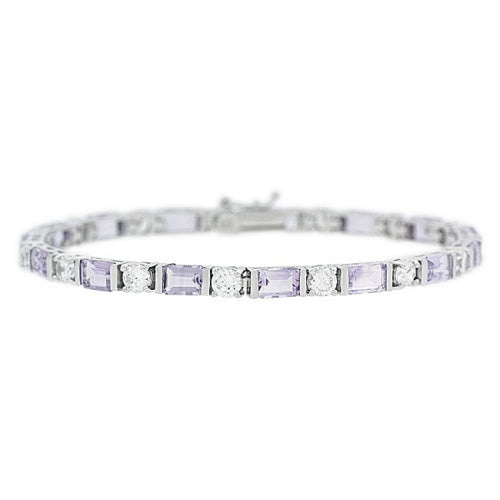 Sterling Silver 8.25 Ct. Tgw Genuine Amethyst And Cz Tennis Bracelet