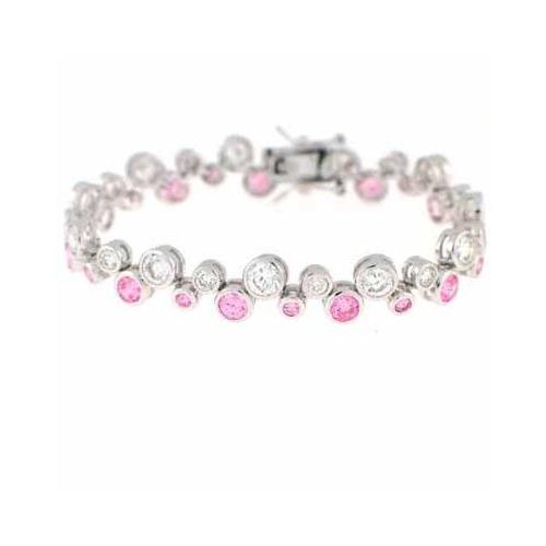 Sterling Silver Pink & Clear Cz Designer Inspired Bubble Bracelet