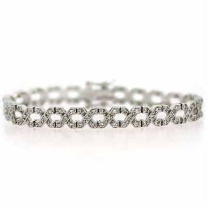 Sterling Silver Cz X Linked Tennis Bracelet